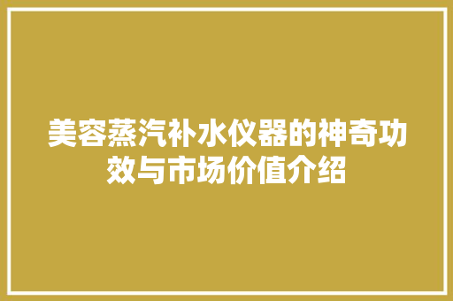 美容蒸汽补水仪器的神奇功效与市场价值介绍