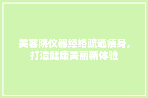 美容院仪器经络疏通瘦身,打造健康美丽新体验