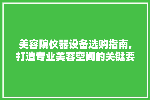美容院仪器设备选购指南,打造专业美容空间的关键要素 婚姻情感