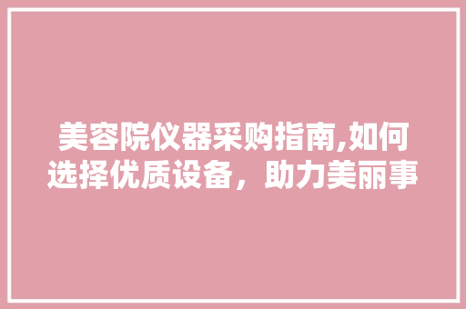 美容院仪器采购指南,如何选择优质设备，助力美丽事业腾飞 婚姻情感