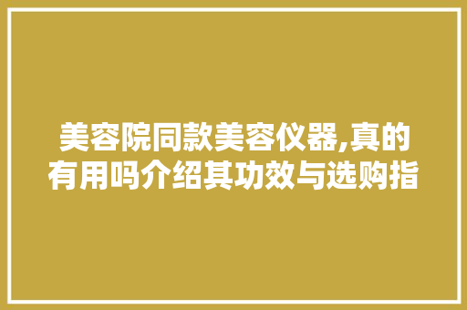 美容院同款美容仪器,真的有用吗介绍其功效与选购指南