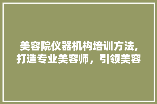 美容院仪器机构培训方法,打造专业美容师，引领美容行业新风尚