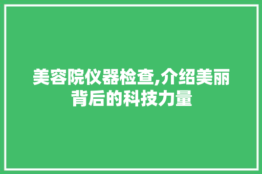 美容院仪器检查,介绍美丽背后的科技力量 美体修身