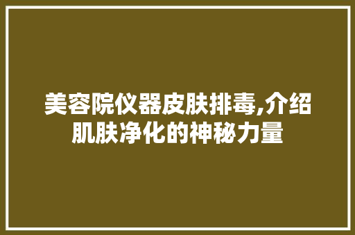 美容院仪器皮肤排毒,介绍肌肤净化的神秘力量