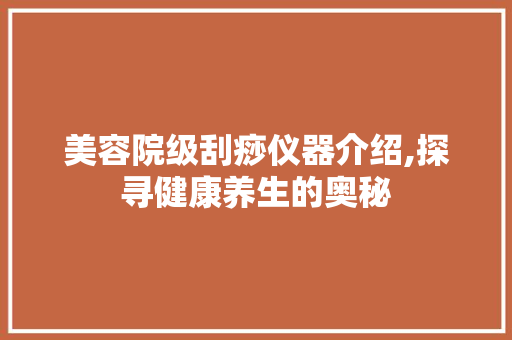 美容院级刮痧仪器介绍,探寻健康养生的奥秘 饮食大全