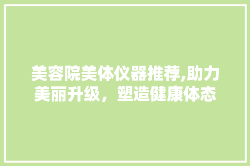 美容院美体仪器推荐,助力美丽升级，塑造健康体态
