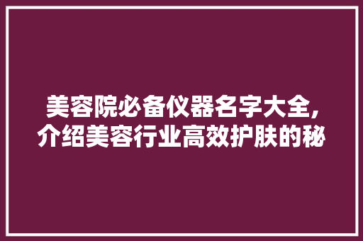 美容院必备仪器名字大全,介绍美容行业高效护肤的秘密武器