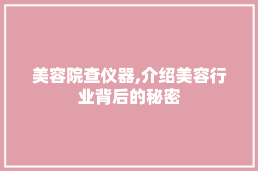 美容院查仪器,介绍美容行业背后的秘密
