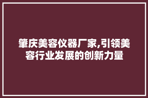 肇庆美容仪器厂家,引领美容行业发展的创新力量