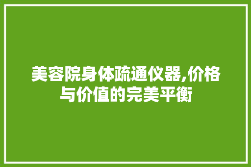 美容院身体疏通仪器,价格与价值的完美平衡