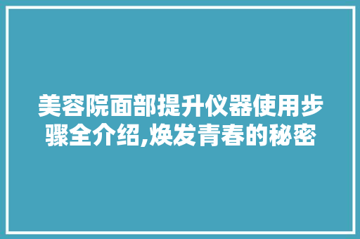 美容院面部提升仪器使用步骤全介绍,焕发青春的秘密武器