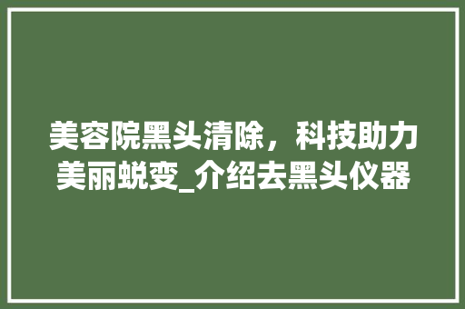美容院黑头清除，科技助力美丽蜕变_介绍去黑头仪器价格与效果
