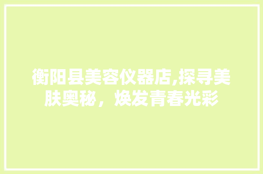 衡阳县美容仪器店,探寻美肤奥秘，焕发青春光彩