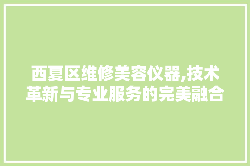 西夏区维修美容仪器,技术革新与专业服务的完美融合