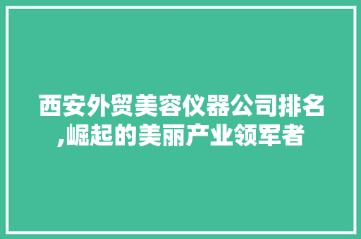 西安外贸美容仪器公司排名,崛起的美丽产业领军者