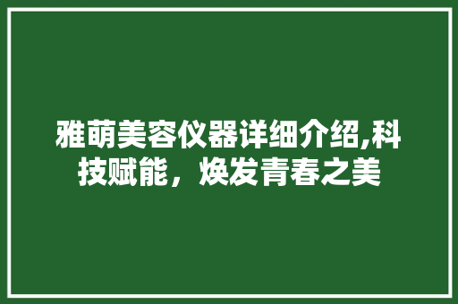 雅萌美容仪器详细介绍,科技赋能，焕发青春之美