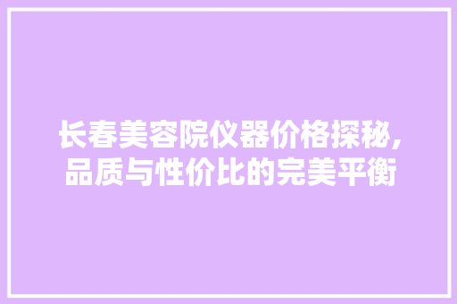 长春美容院仪器价格探秘,品质与性价比的完美平衡 母婴育儿